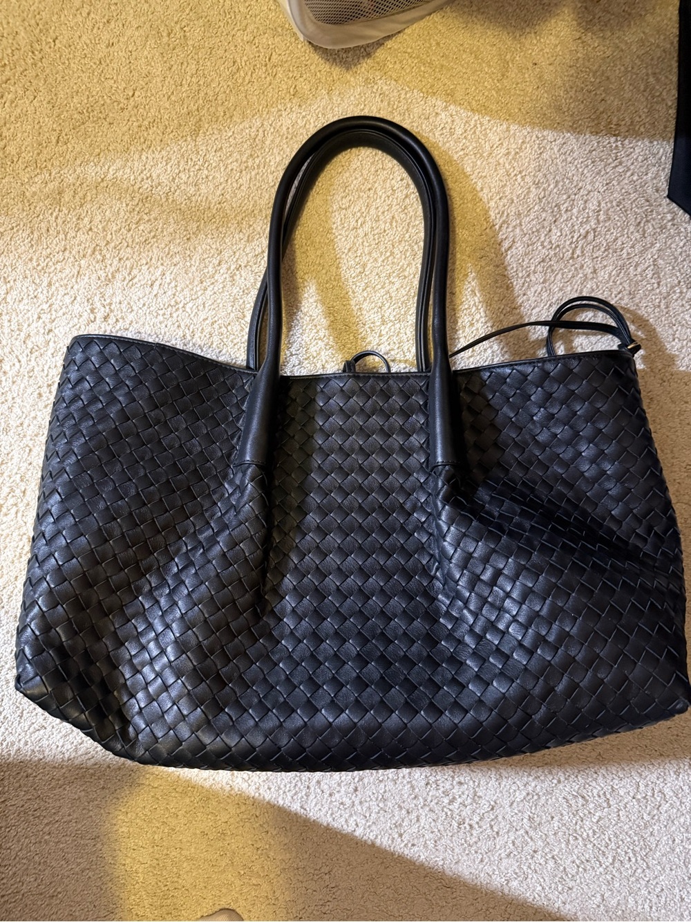 Black Woven Leather Tote Bag - Classic Everyday Carry